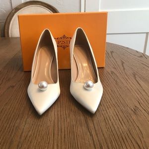 Pearl White Satin Heels